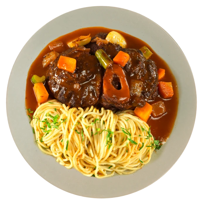 pasta al ajillo con osobuco